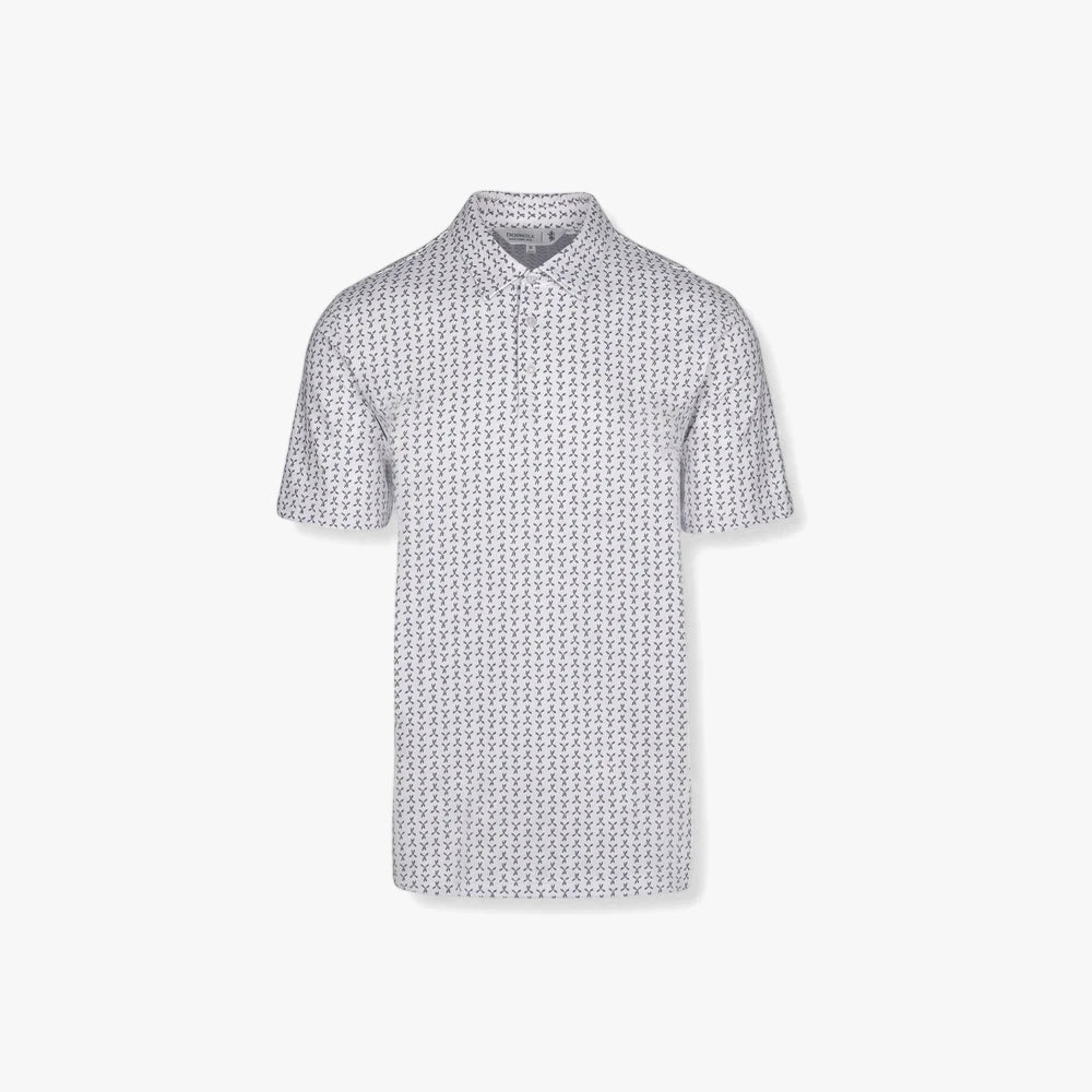 Pringle Mens George Printed Technical Short Sleeve Golfer in white with a subtle grey pattern, ideal for golf or casual wear.