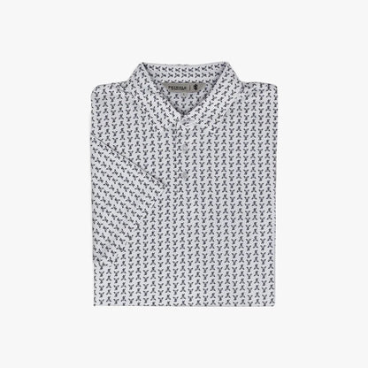 White Pringle Mens George printed technical short sleeve golfer polo shirt, neatly folded and presented.