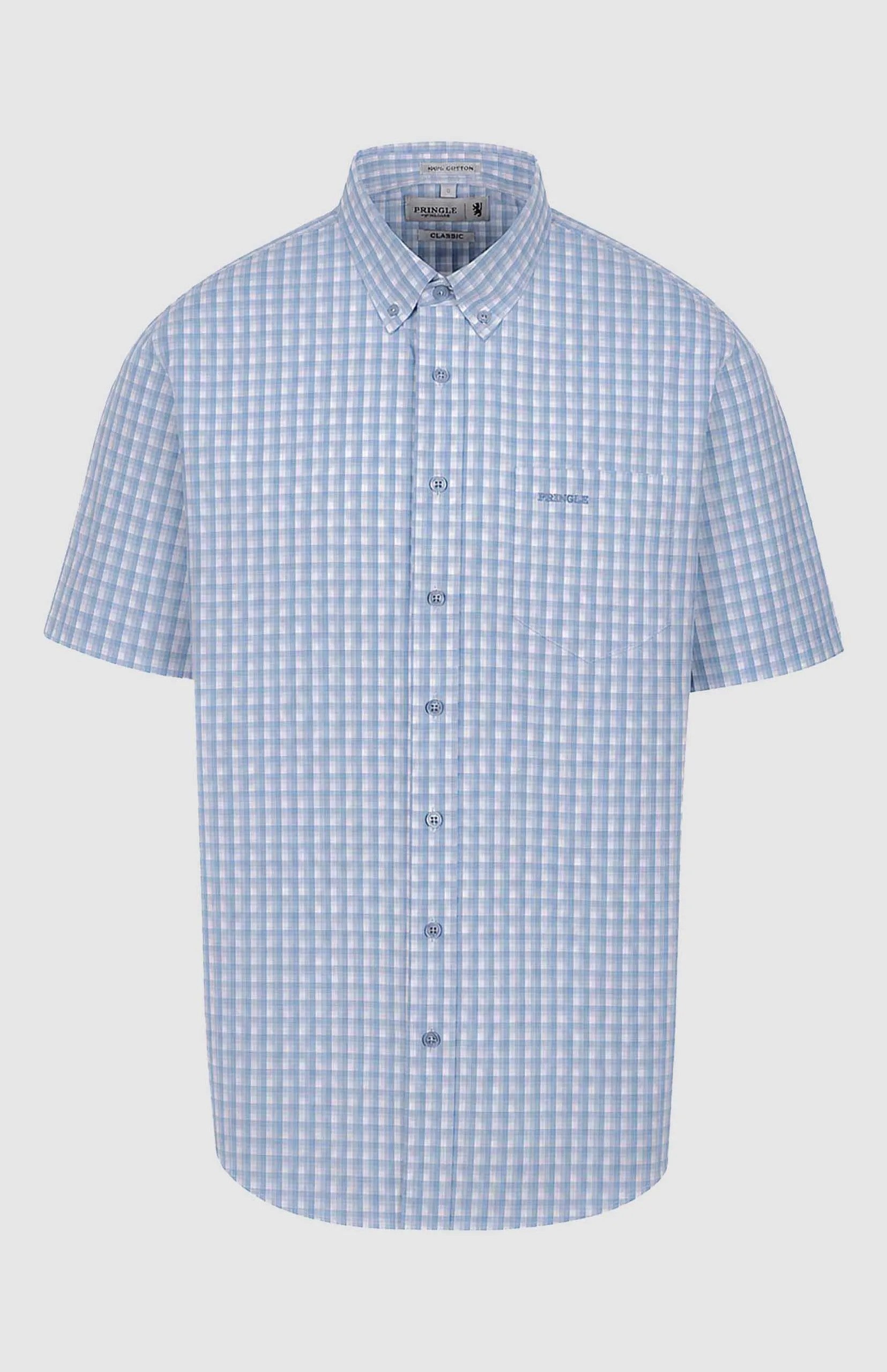 Pringle Mens Jason Check Classic Short Sleeve Shirt Blue