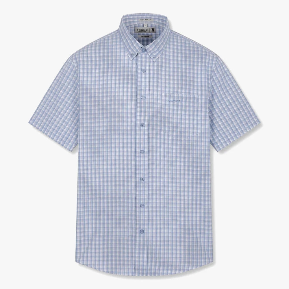 Pringle Mens Jason Check Classic Short Sleeve Shirt Blue | Pringle