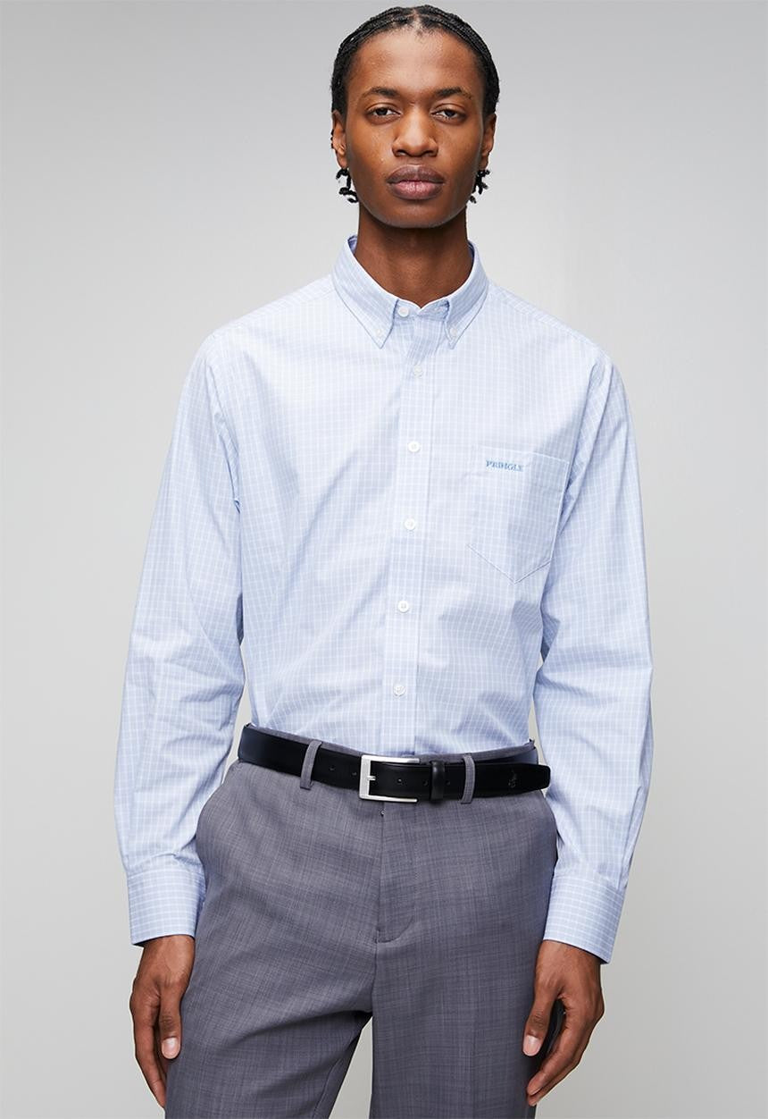 Pringle Mens Lawrence Check Long Sleeve Shirt Light Blue