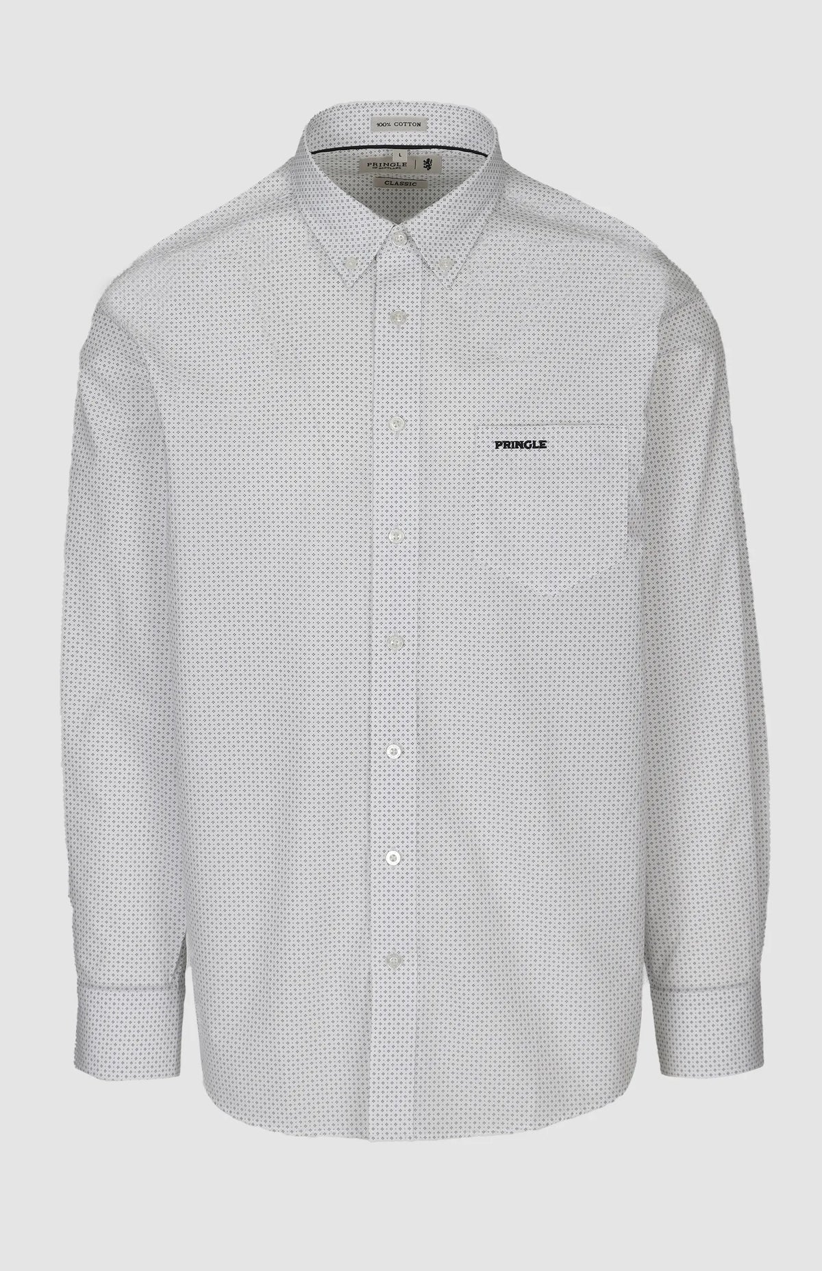 Pringle Mens Magnus Printed Long Sleeve Shirt White