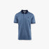 Pringle Mens Ostin Mercerised Short Sleeve Golfer in navy with a distinctive diamond pattern and striped collar and cuffs.