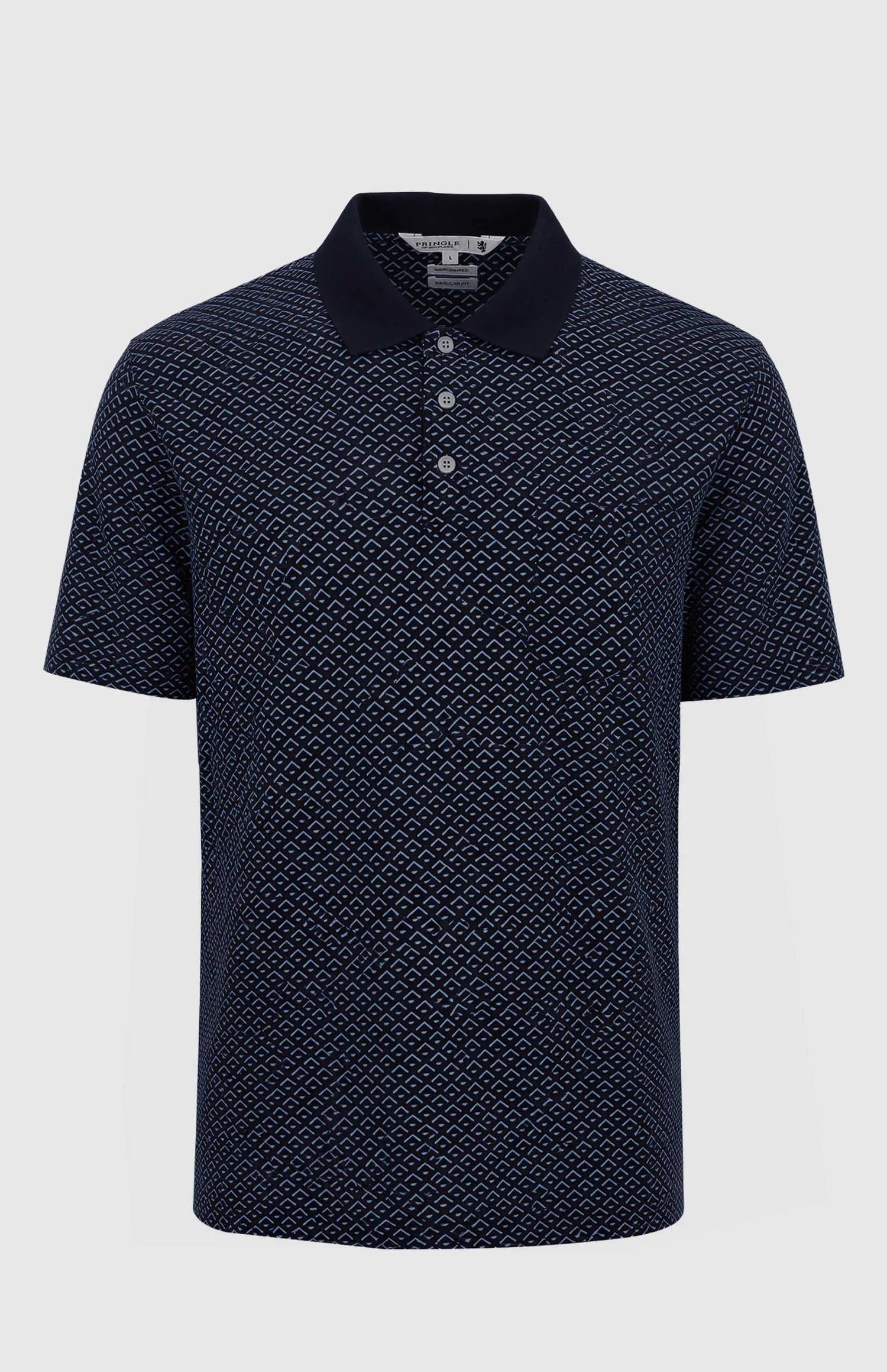 Pringle Mens Preston Printed Mercerised Golfer Navy