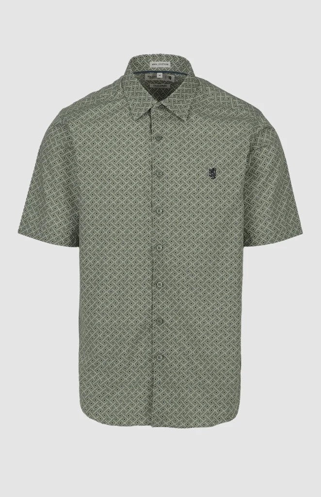 Pringle Mens Pringle Julian Printed Tailored Short Sleeve Shirt Green
