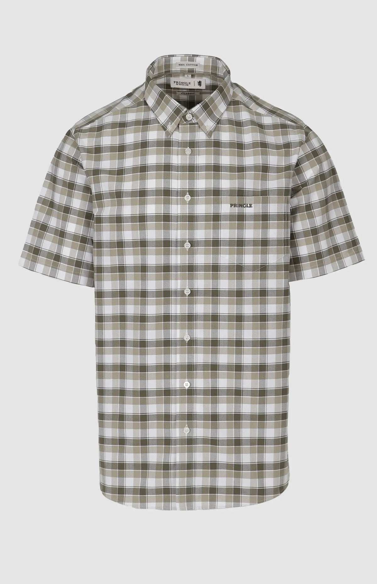 Pringle Mens Samual Oxford Check Short Sleeve Shirt Olive