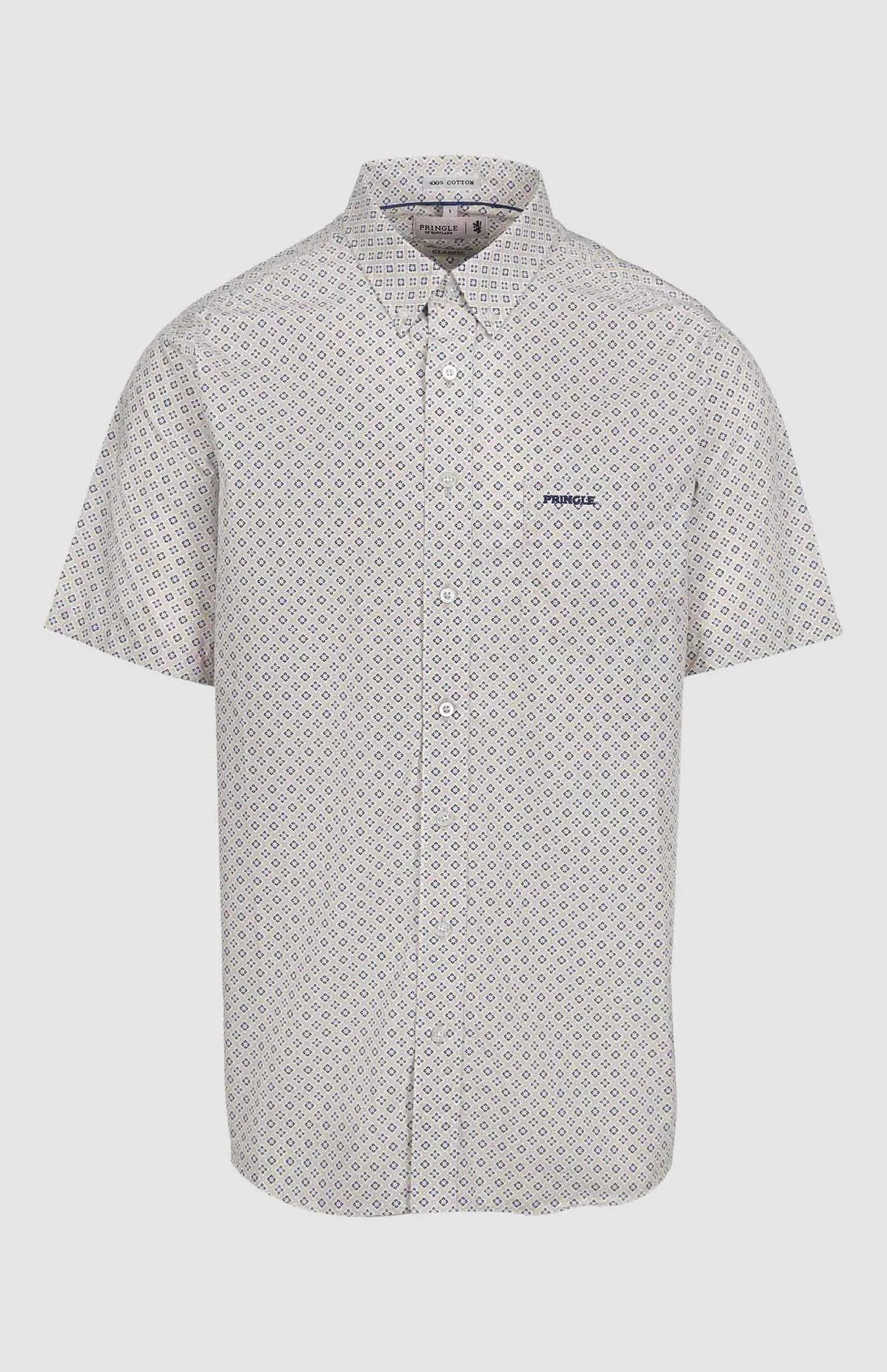 Pringle Mens Wesley Printed Classic Short Sleeve Shirt Stone
