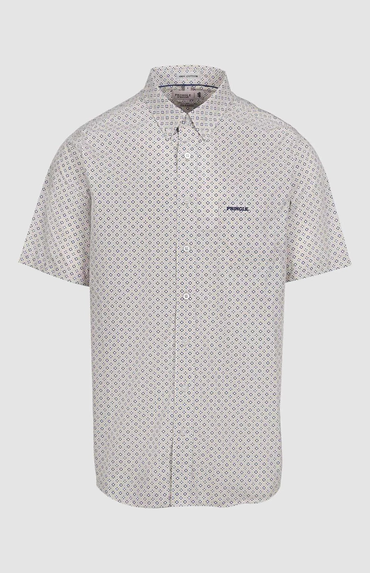 Pringle Mens Wesley Printed Classic Short Sleeve Shirt Stone