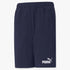 Puma Boys Ess Jersey Shorts in peacoat navy, featuring an elastic waistband and white logo, photographed from the front.