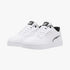 Pair of white Puma Kids BMW M Motorsport Caven sneakers with black branding and laces, side view.