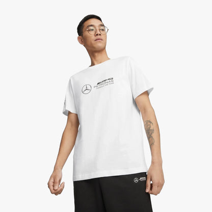Puma Mens Mapf1 Logo Short Sleeve Tee in white, featuring the Mercedes-AMG Petronas Formula One Team logo on the chest.