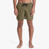 Man modeling Quiksilver Mens Everyday 15 inch Volley Shorts in Green Leaf, with an elastic waistband and drawstring.