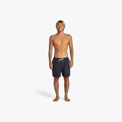 Quiksilver Mens Everyday Vert Volley 2 17" Shorts in black with a white drawstring and side stripes, worn by a man.
