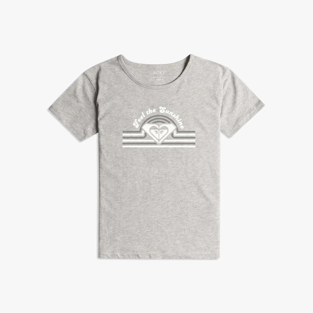 Roxy Girls Rainbow Life Short Sleeve Tee in heather grey, featuring a &