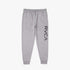 Rvca Boys Big Logo Trackpants in athletic heather gray, featuring a vertical black RVCA logo, ribbed cuffs, and drawstring