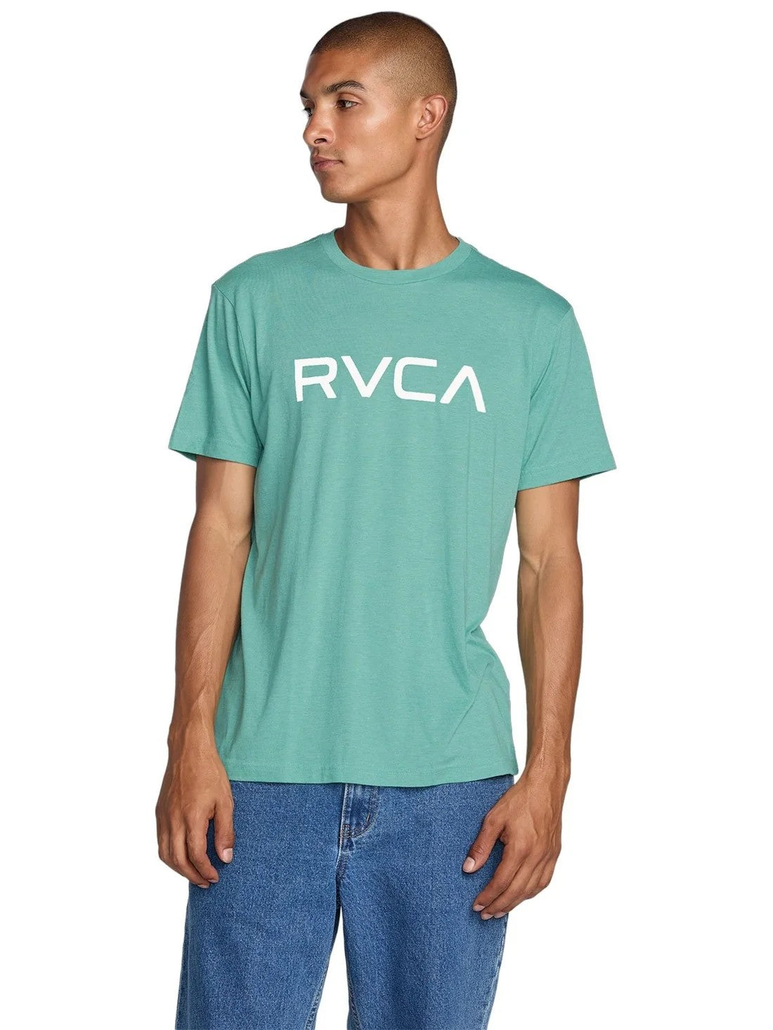 Rvca Mens Big Logo Red Stitch Short Sleeve Tee Bottle Green