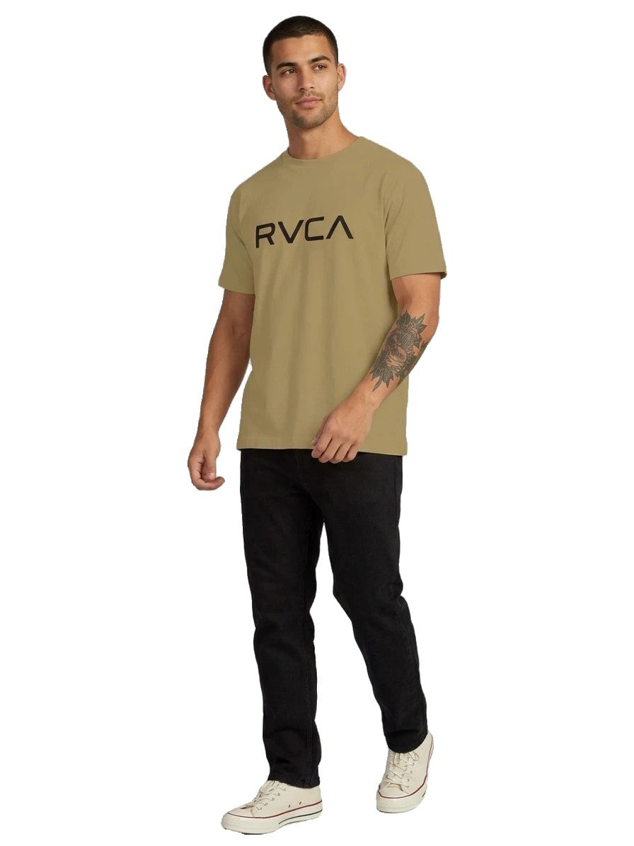 Rvca Mens Big Logo Red Stitch Short Sleeve Tee Covert Green