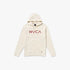 Rvca Mens Big Rvca Hoodie Pullover in silver bleach cream, featuring a prominent red chest logo and a front kangaroo pocket.