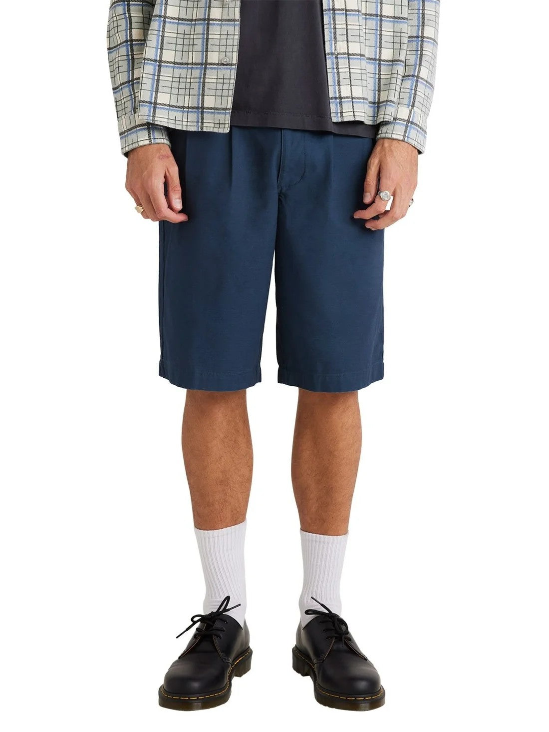 Rvca Mens Seered Stripe Elastic Shorts Woven Shorts Petrol Blue