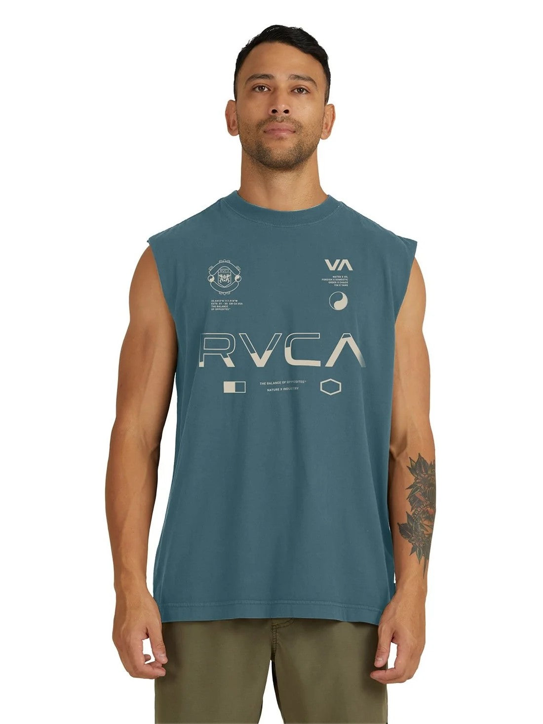 Rvca Mens Split All Over Muscle Tank Duck Blue