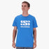 A young man models a Directoire Blue Salomon Mens Adventure Short Sleeve Tee with a white brand logo, standing front-facing.
