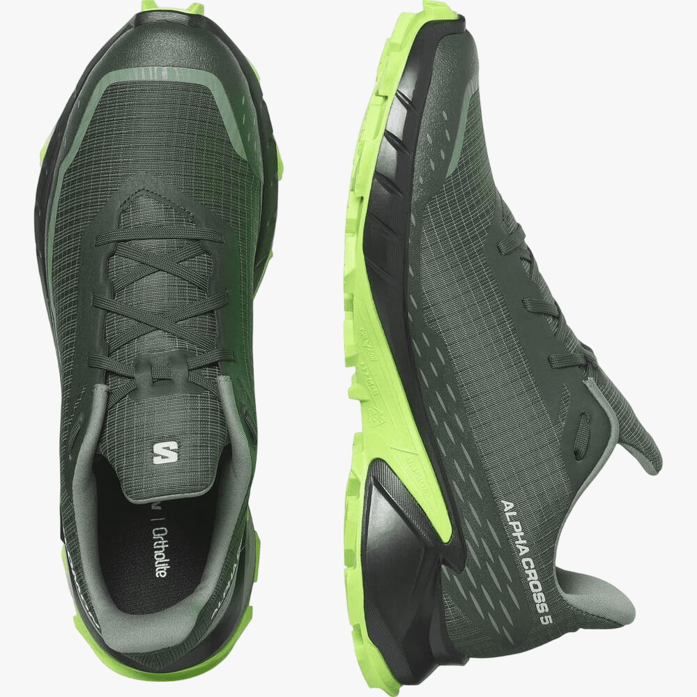 Salomon Mens Alphacross 5 Trail Sneaker Spruce Black Gecko Green | Salomon