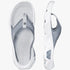 Salomon Mens Reelax Break 6.0 flip-flops in blue ashes, white, and pearl blue, shown from top and side views.