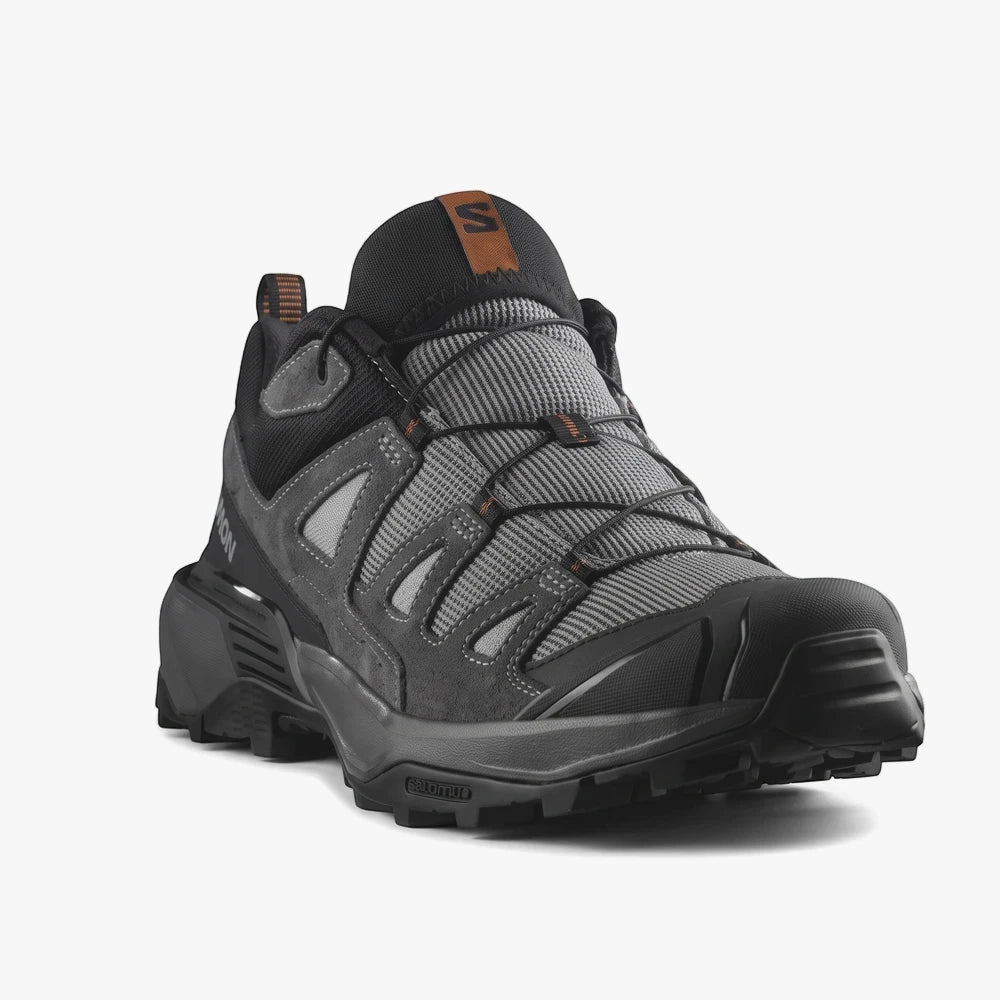 Salomon Mens X Ultra 360 Ltr Trail Shoe in sharkskin and asphalt grey with caramel toffee accents, designed for rugged