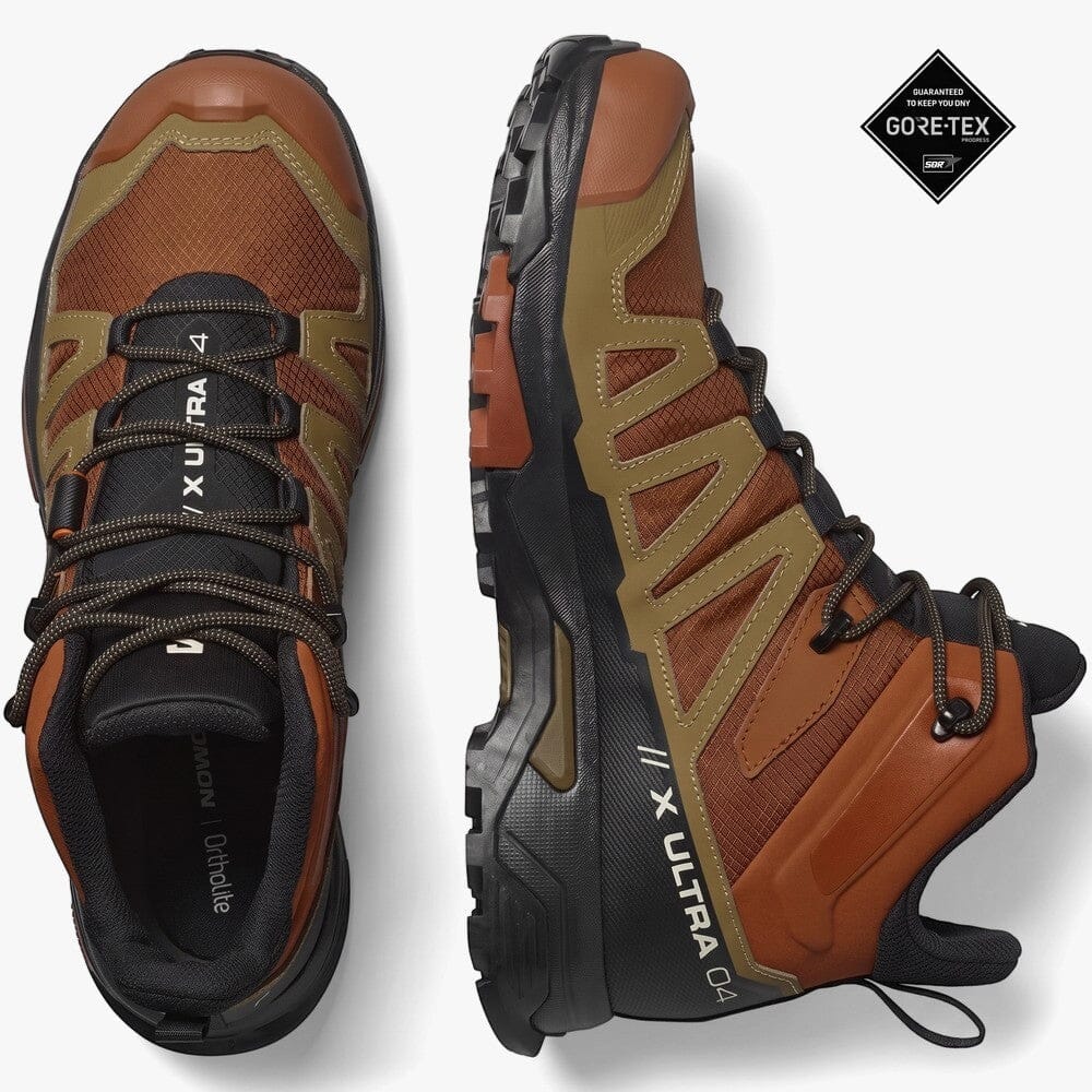 Salomon Mens X Ultra 4 Mid Gtx Boot Caramel Cafe Olive Black | Salomon