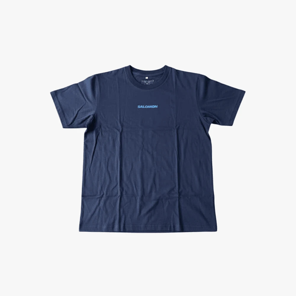 Salomon Womens Cire Logo Short Sleeve Tee in navy blue with a small light blue logo on the chest for a clean, casual