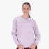 Salomon Womens Core Crew Fleece Sweater in galactic lilac, worn by a female model in a waist-up shot.
