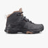 Salomon Womens X Ultra 4 Mid Gore Tex Hiking Boot in ebony, mocha mousse, and almond cream, designed for rugged outdoor use.