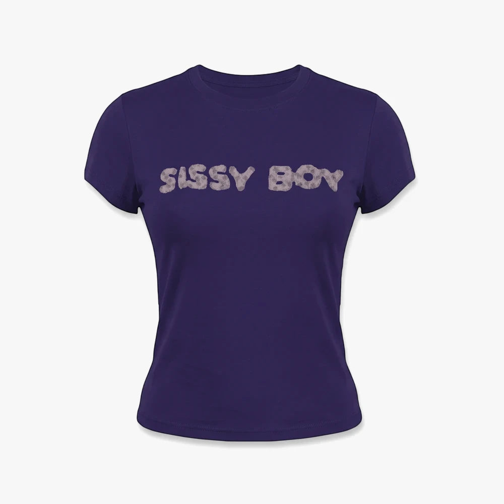 Navy blue Sissy Boy girls baby tee with a textured grey and pearl &