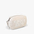 Sissy Boy Wren crossbody bag in off-white, featuring a crocheted texture and an embossed logo. This stylish women&
