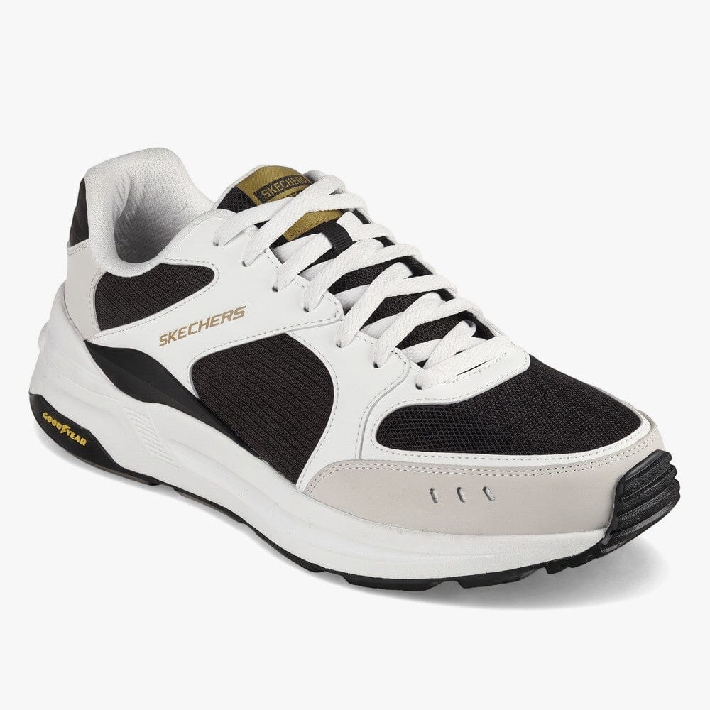 Skechers Mens Global Jogger Sneaker White Black Gold | Skechers