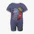 Indigo Mel Sniper Wanna Hunt baby grower with Buffy the Buffalo graphic print, short sleeves and leg snaps.