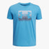 Under Armour Boys Boxed Sport Update Short Sleeve Tee in 452 Blue, featuring a prominent chest logo on a textured fabric.