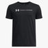 Black Under Armour Boys Logo Wordmark short sleeve tee, featuring the white Under Armour logo prominently on the chest.