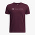 Under Armour Boys Logo Wordmark Short Sleeve Tee in maroon, featuring the silver-grey Under Armour logo on the chest, front