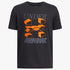 Black Under Armour Boys Split Logo short sleeve tee featuring an orange and gray graphic print on the chest, displayed flat.