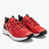 Pair of Under Armour Mens Charged Commit 600 red and black training sneakers, shown from a three-quarter angle.
