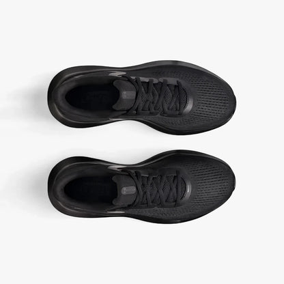 Pair of black Under Armour Mens Charged Rogue 5 athletic sneakers shown from a top-down view, featuring mesh uppers and