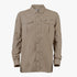 Khaki Watamu Mens Jambo shirt with long sleeves, button-front closure, and two chest pockets, displayed on a plain