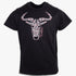 Wildebees Girls Disty Floral Tee in black featuring a jeweled deer head graphic with pink floral accents.