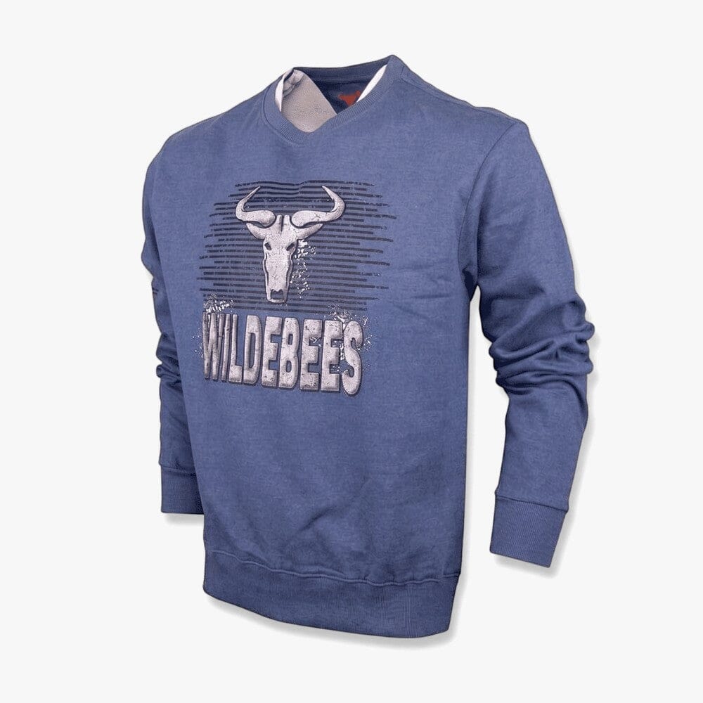 Wildebees Mens Concrete Crew Splatter Crew Sweater Mid Blue Melange | Wildebees