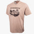 Wildebees Mens Plaas Cruiser Short Sleeve Tee in desert sand with a pickup truck graphic print.