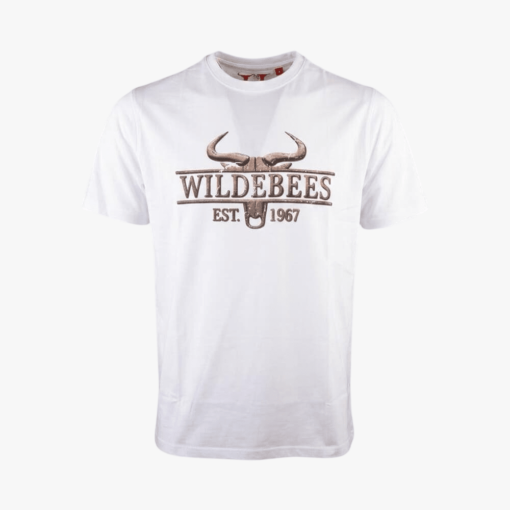 Wildebees Mens Split Wood Logo Tee White | Wildebees