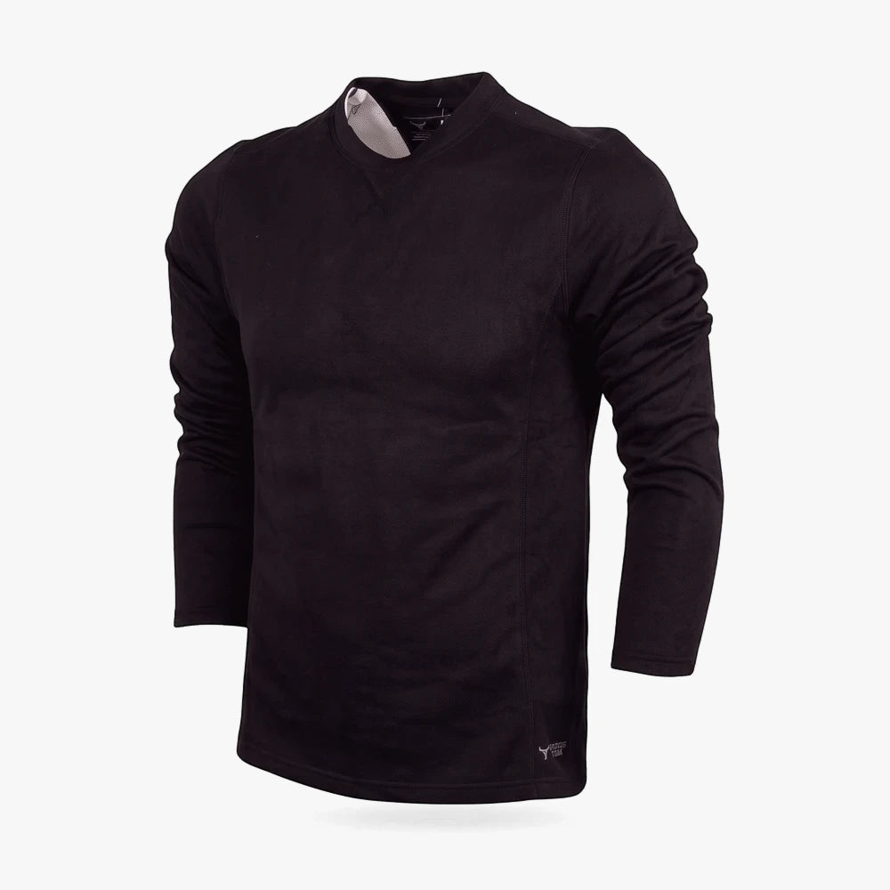 Black Wildebees Mens Thermal Fleece Base Layer Top with a mock neck, displayed from the front and side on a mannequin.