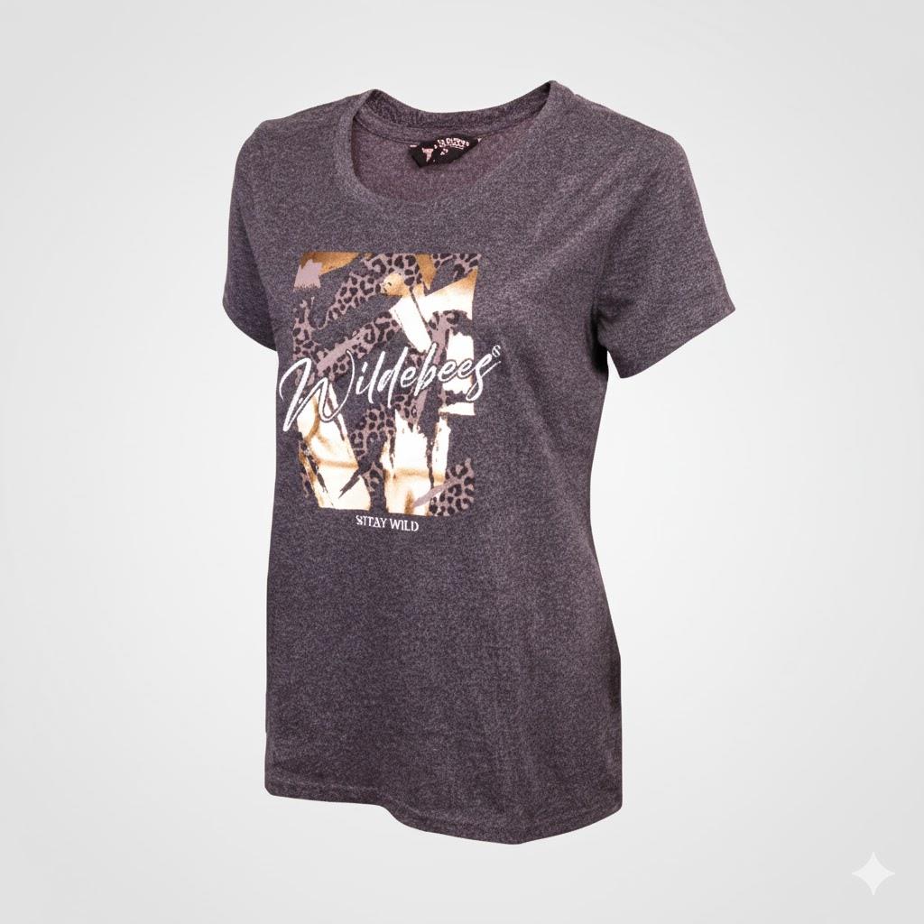 Wildebees Womens Abstract Leopard Tee Charcoal Mel