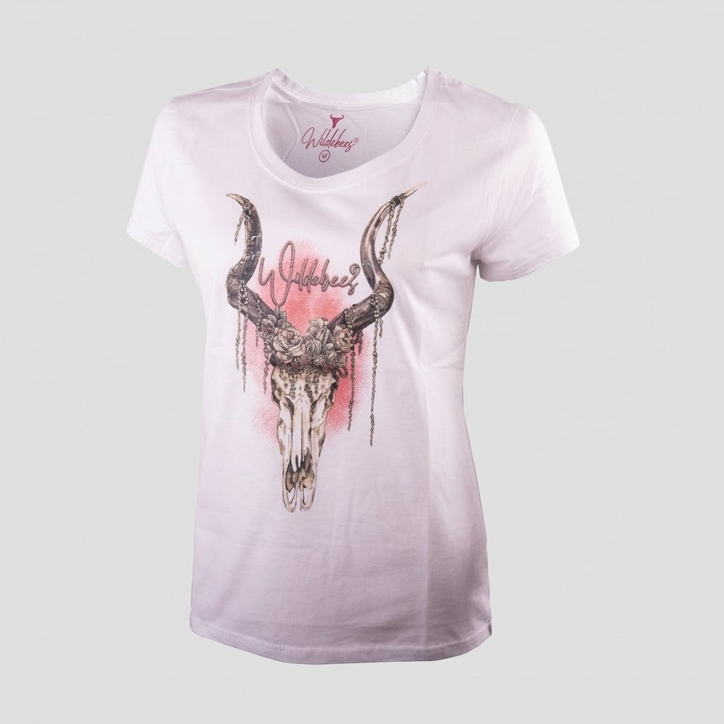 Wildebees Womens Adorned Skull Tee Dove